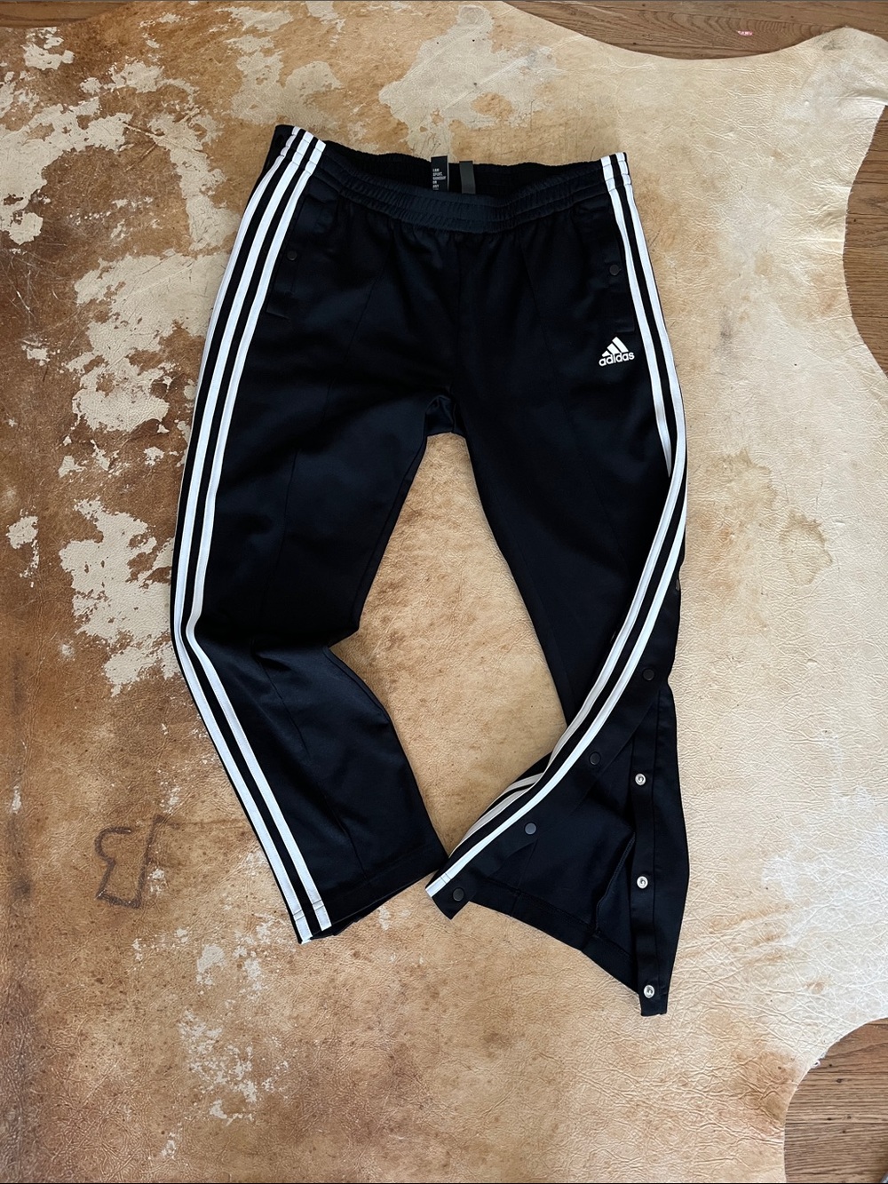Adidas Full Tear Away track pants black with White Stripes size L